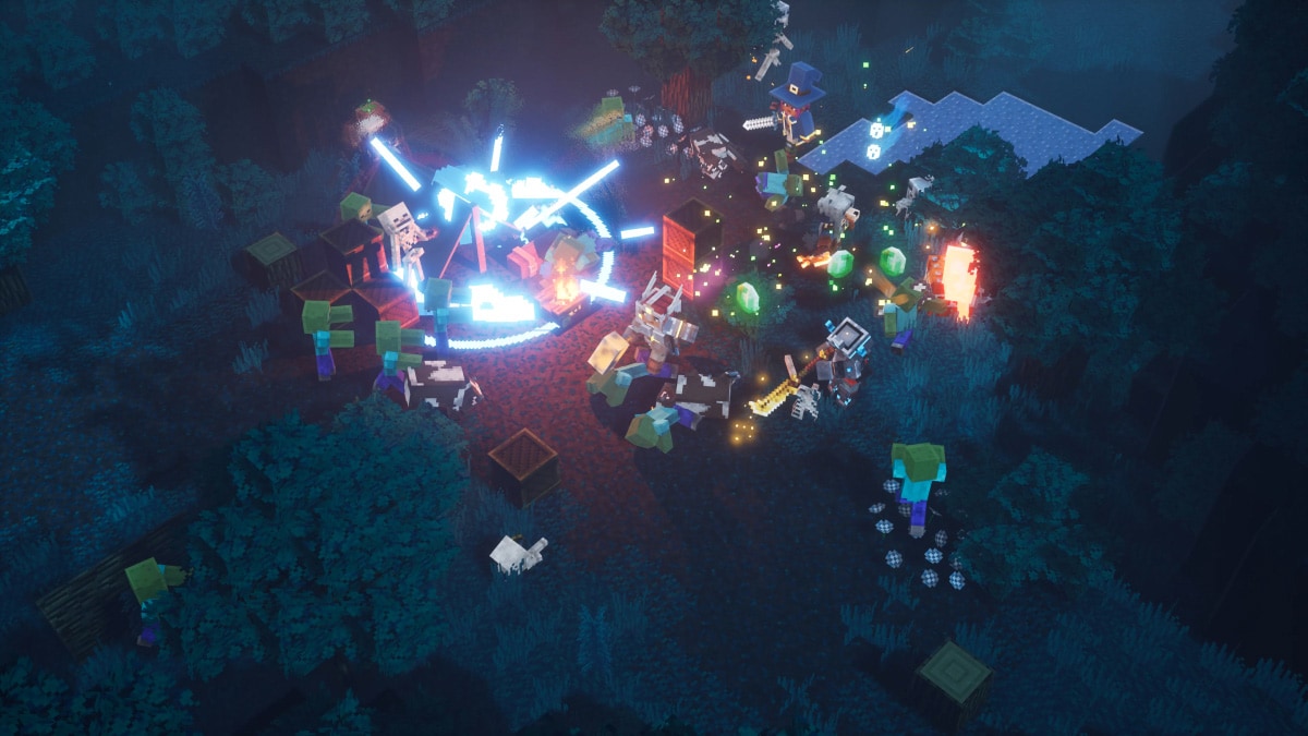 Los aventureros luchan contra una horda de zombis en una cueva oscura