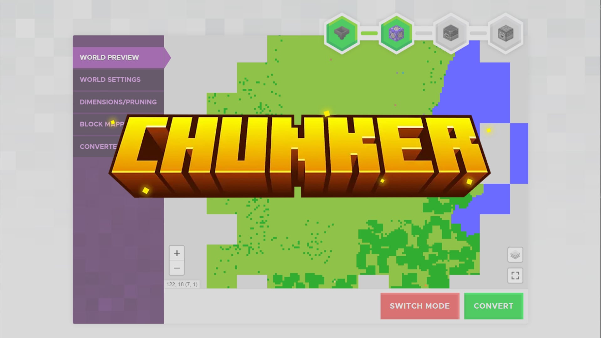 Minecraft dünyalarını dönüştürmek ve düzenlemek için Chunker arayüzü
