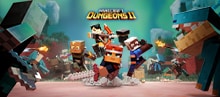 Minecraft characters battle hostile mobs as a hero charges forward with a sword.