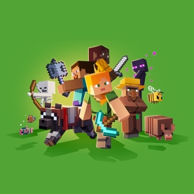A picture of Alex, Steve, and some of Minecraft's mobs!