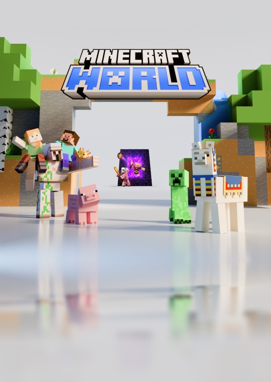 Imagem detalhando a experiência ao vivo MUNDO de Minecraft, o primeiro parque temático de Minecraft, que acontecerá em Chessington, Reino Unido.  