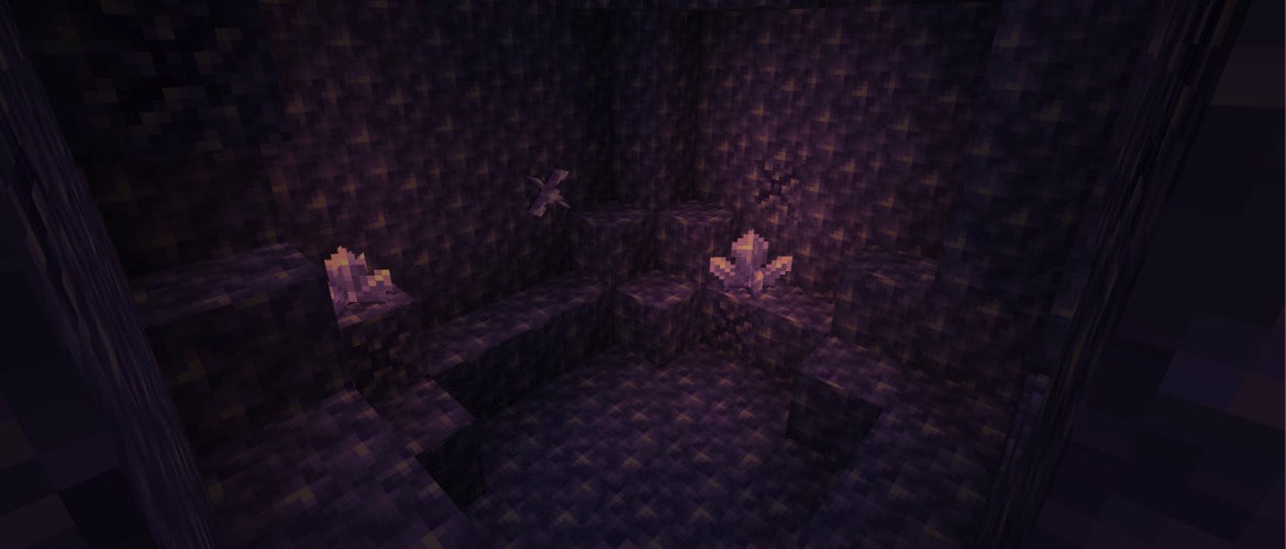 A screenshot of an amethyst geode location in Minecraft!