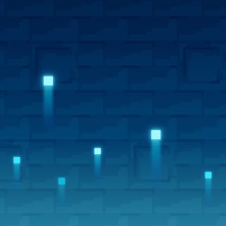 Des braises bleues illuminent un mur de pierre.