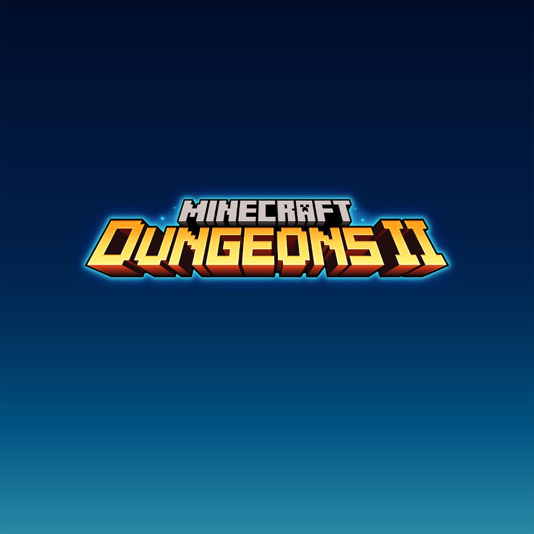 Minecraft Dungeons II logo on a blue background
